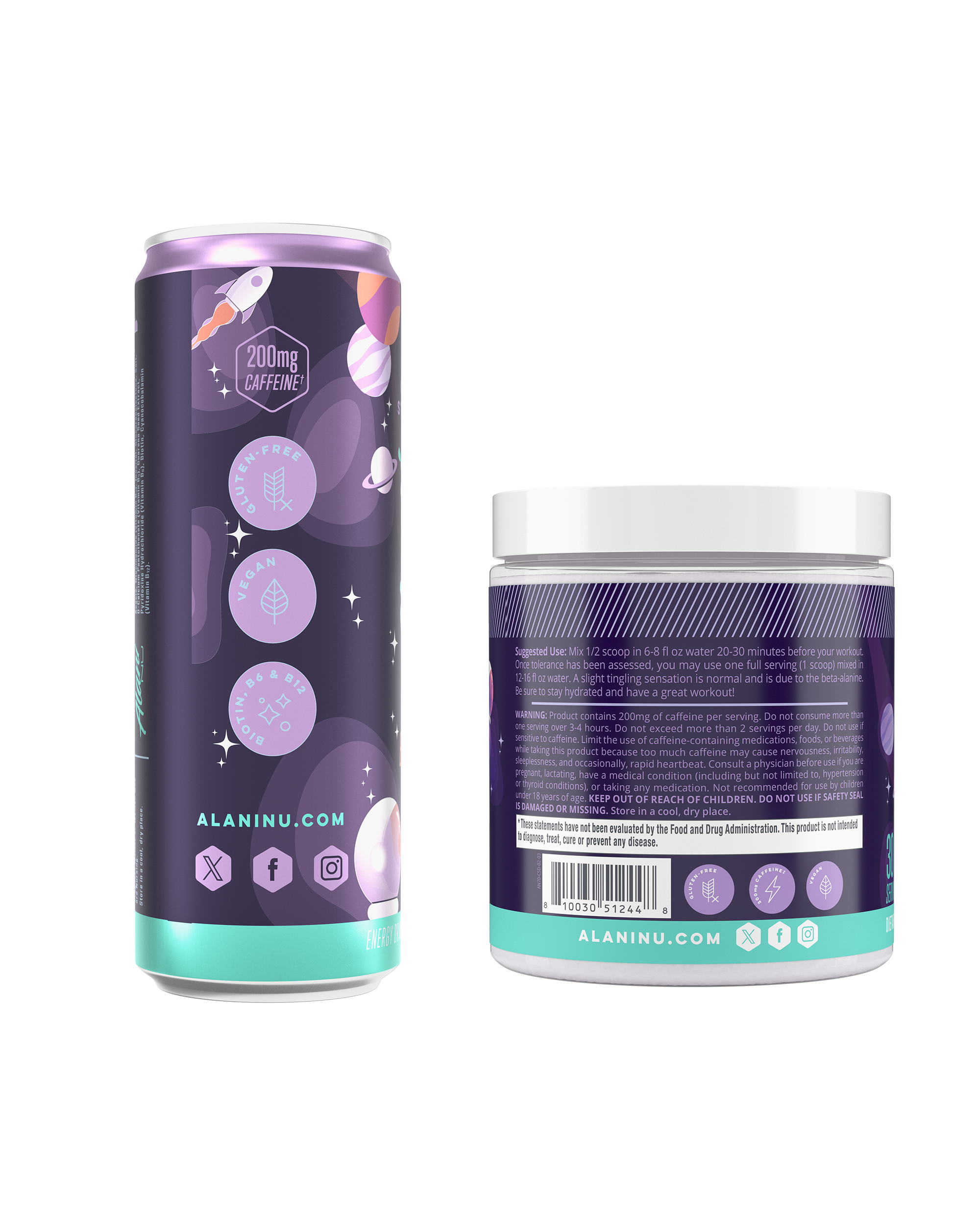 Side view of Cosmic Stardust Energy Drink and Pre-workout.