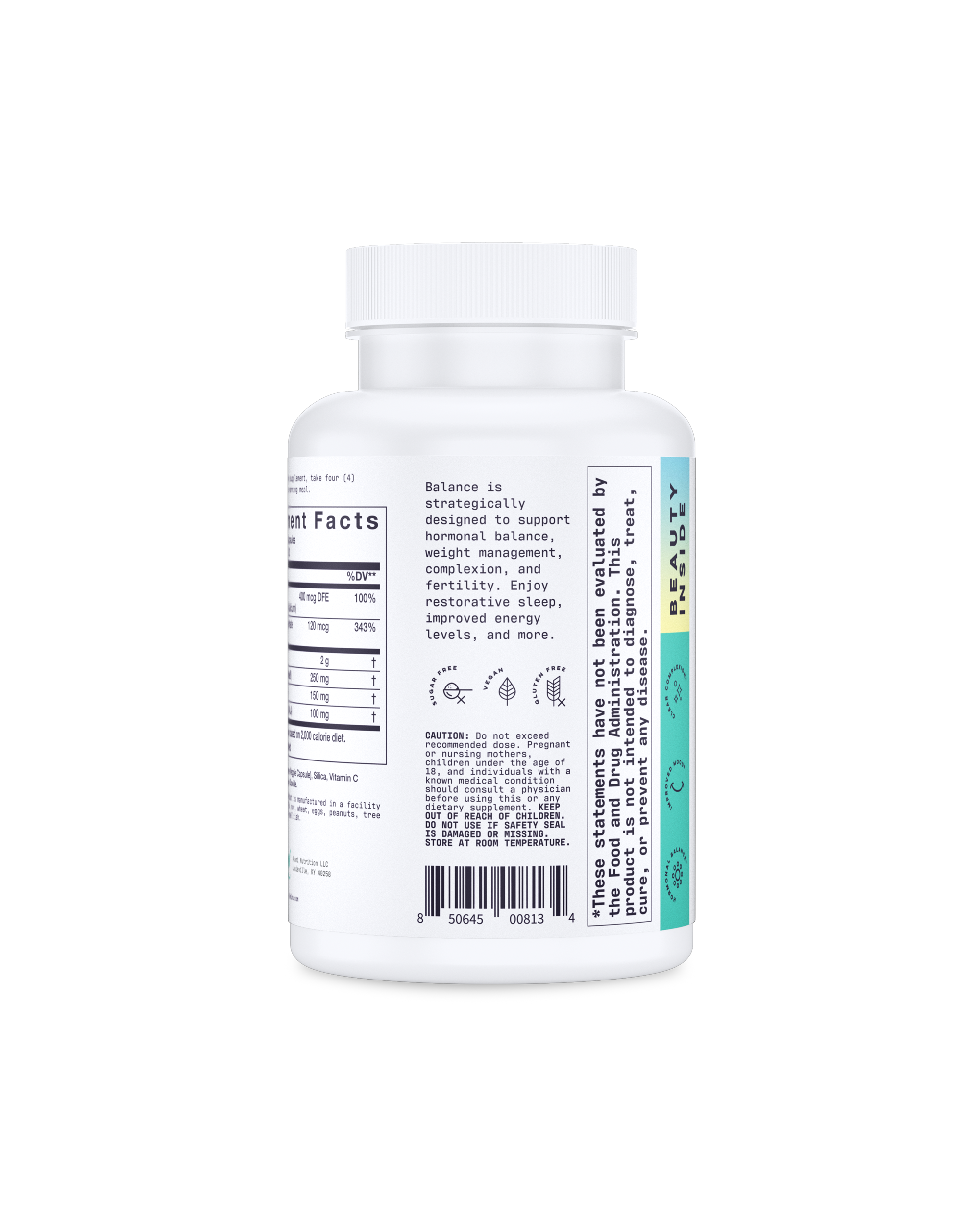 A side view of Balance Capsules showcasing ingredient details.