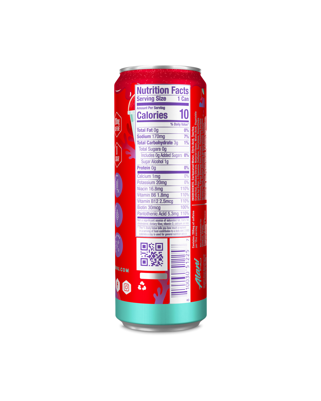 A back view of Energy Drink in Cherry Slush flavor highlighting nutrition facts.